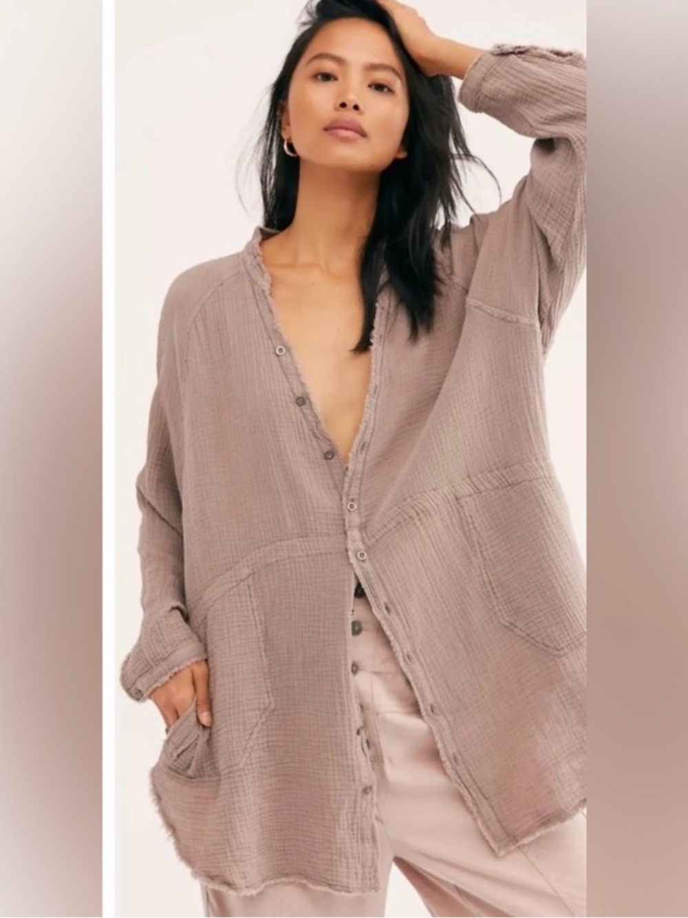 Free People Summer Daydream button down top - taupe